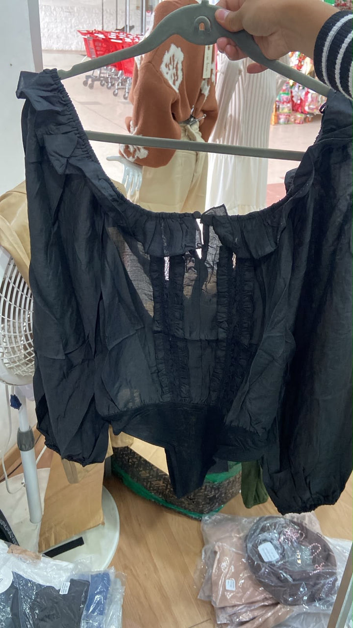Body de Manga Larga con Volantes y Detalles en Transparencia - Elegancia Boutique