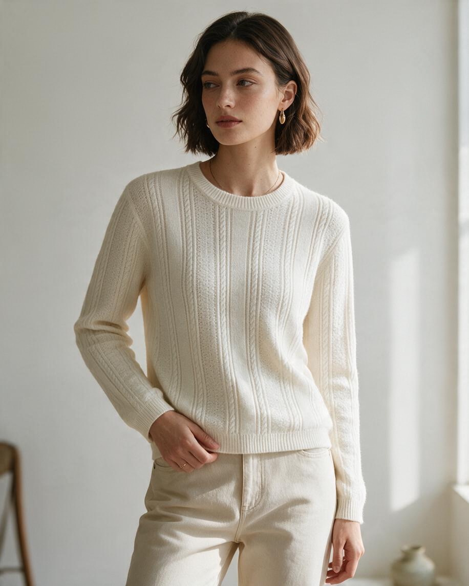 Suéter Corto de Punto Trenzado en Crema - Estilo Boutique