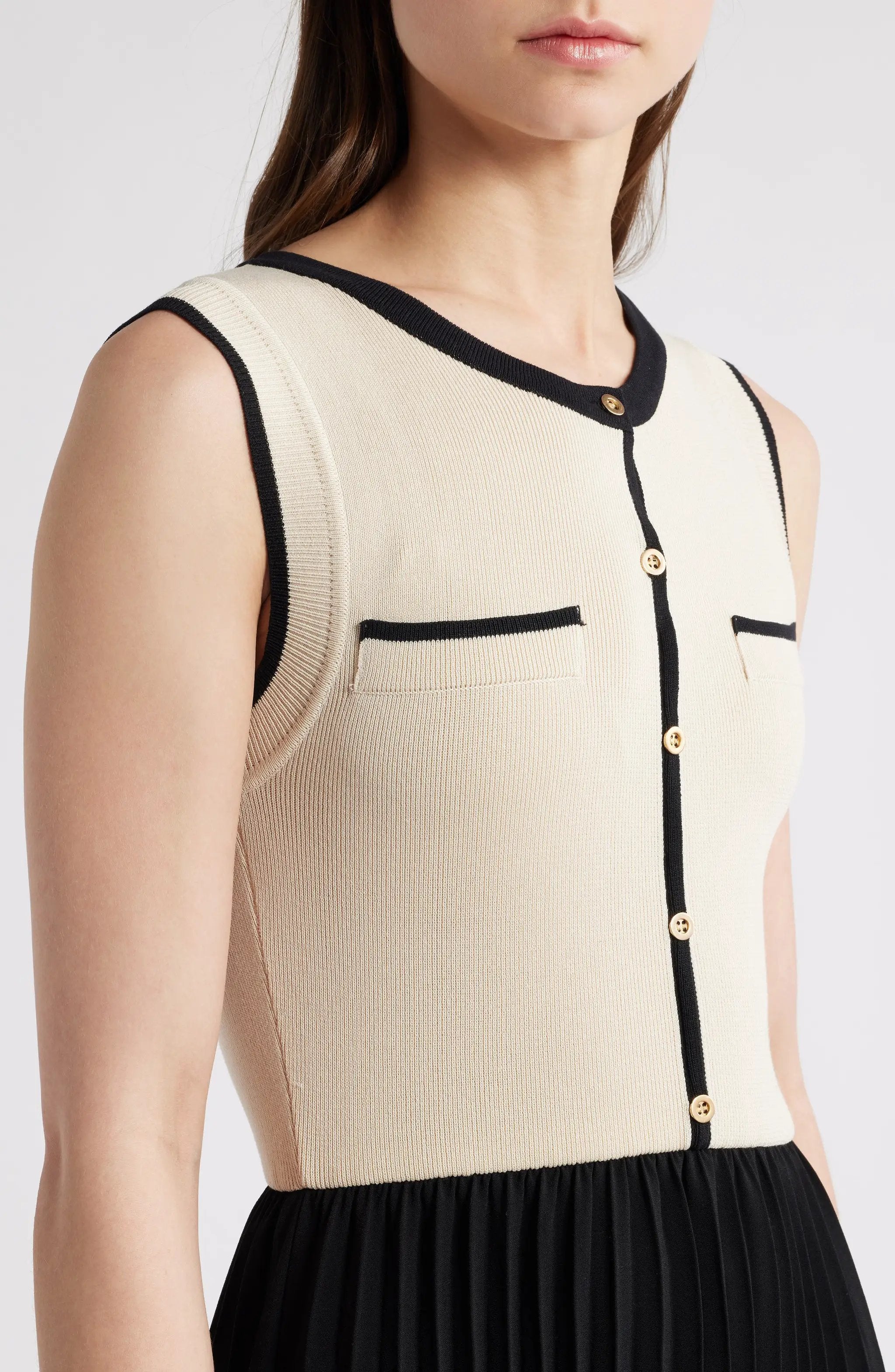 Vestido Maxi Fada Negra Top Beige Abotonado by Yanet Collective