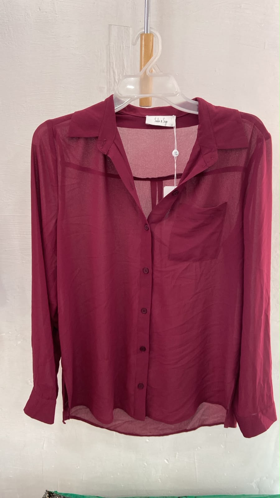 Blusa Transparente de Manga Larga en Borgoña - Estilo Boutique