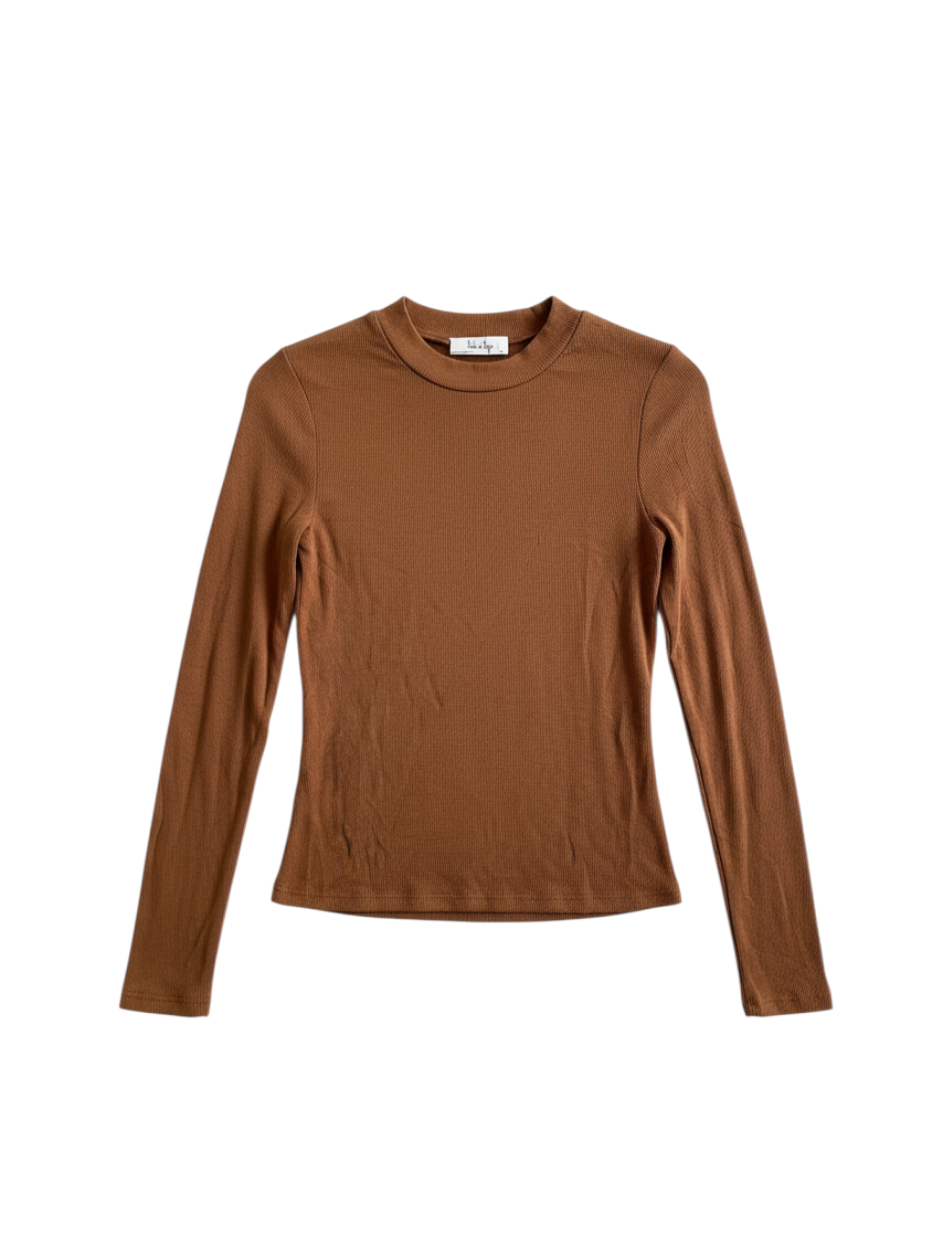 Blusa Ajustada de Manga Larga en Tono Tierra con Textura Exclusiva