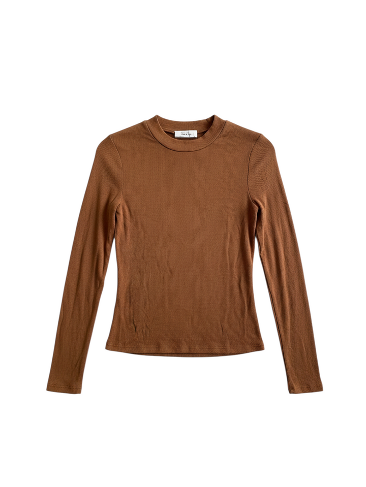 Blusa Ajustada de Manga Larga en Tono Tierra con Textura Exclusiva