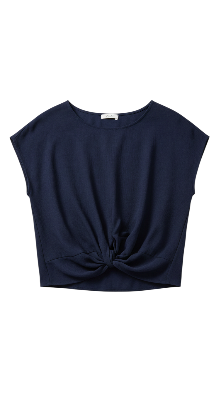 Navy Short Sleeve Top with Knot Detail