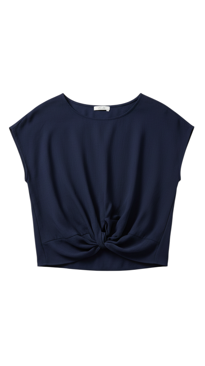 Navy Short Sleeve Top with Knot Detail