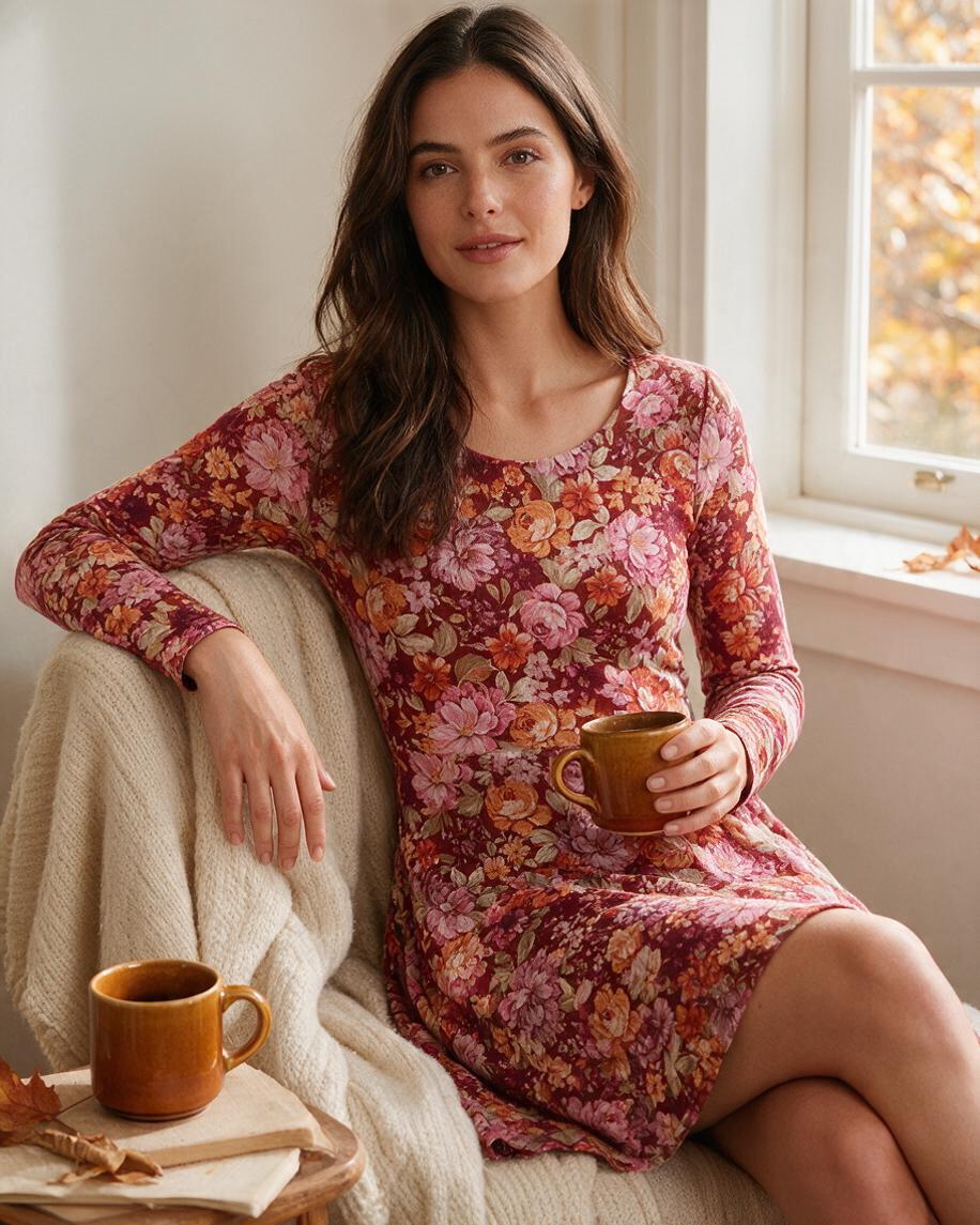 Vestido Corto Floral de Manga Larga con Detalle en Cintura - Estilo Boutique