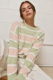 Suéter Mujer Fuzzy Rayas Multicolor Verde Rosa Pastel - Ropa de Dama