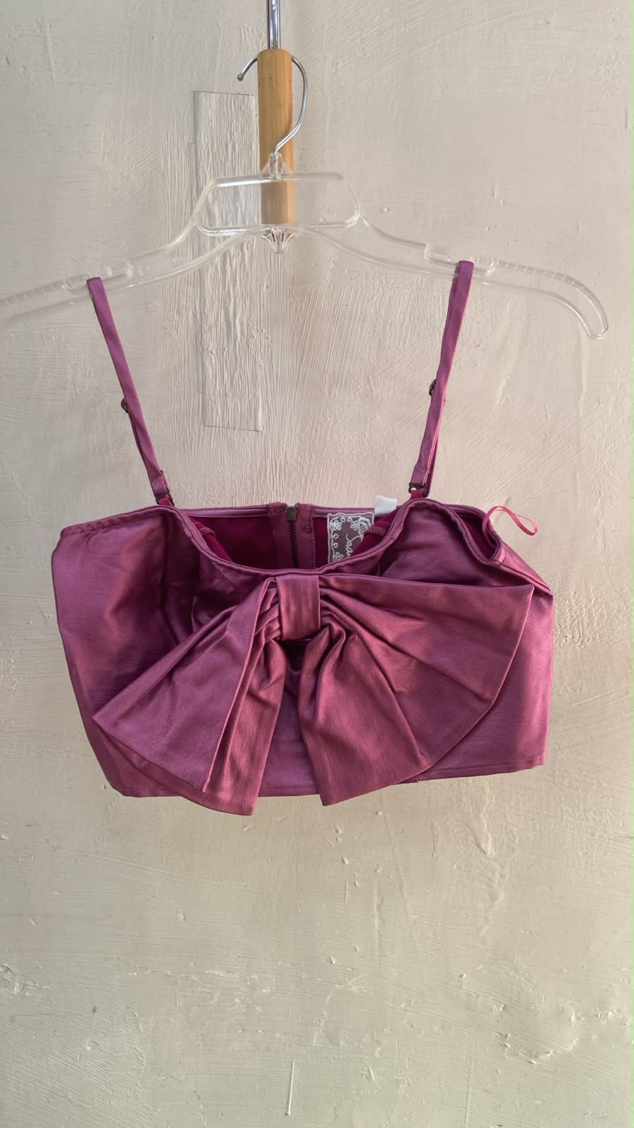 Pink Spaghetti Strap Crop Top with Bow Detail