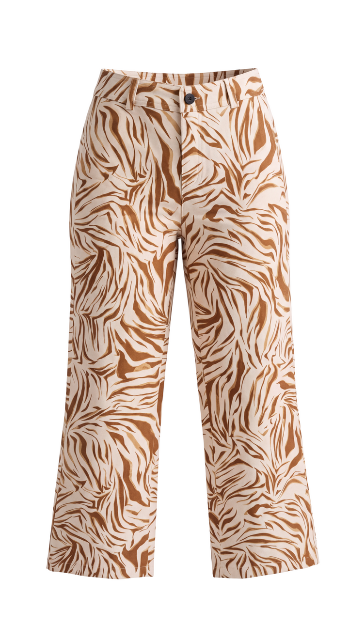 Pantalones de Pierna Recta Color Beige Animal Print