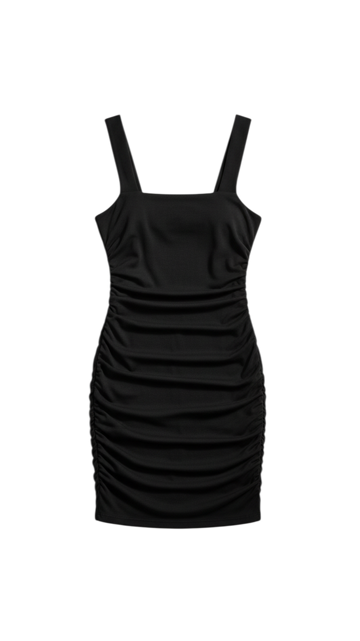 Black Sleeveless Bodycon Dress with Ruched Detail
