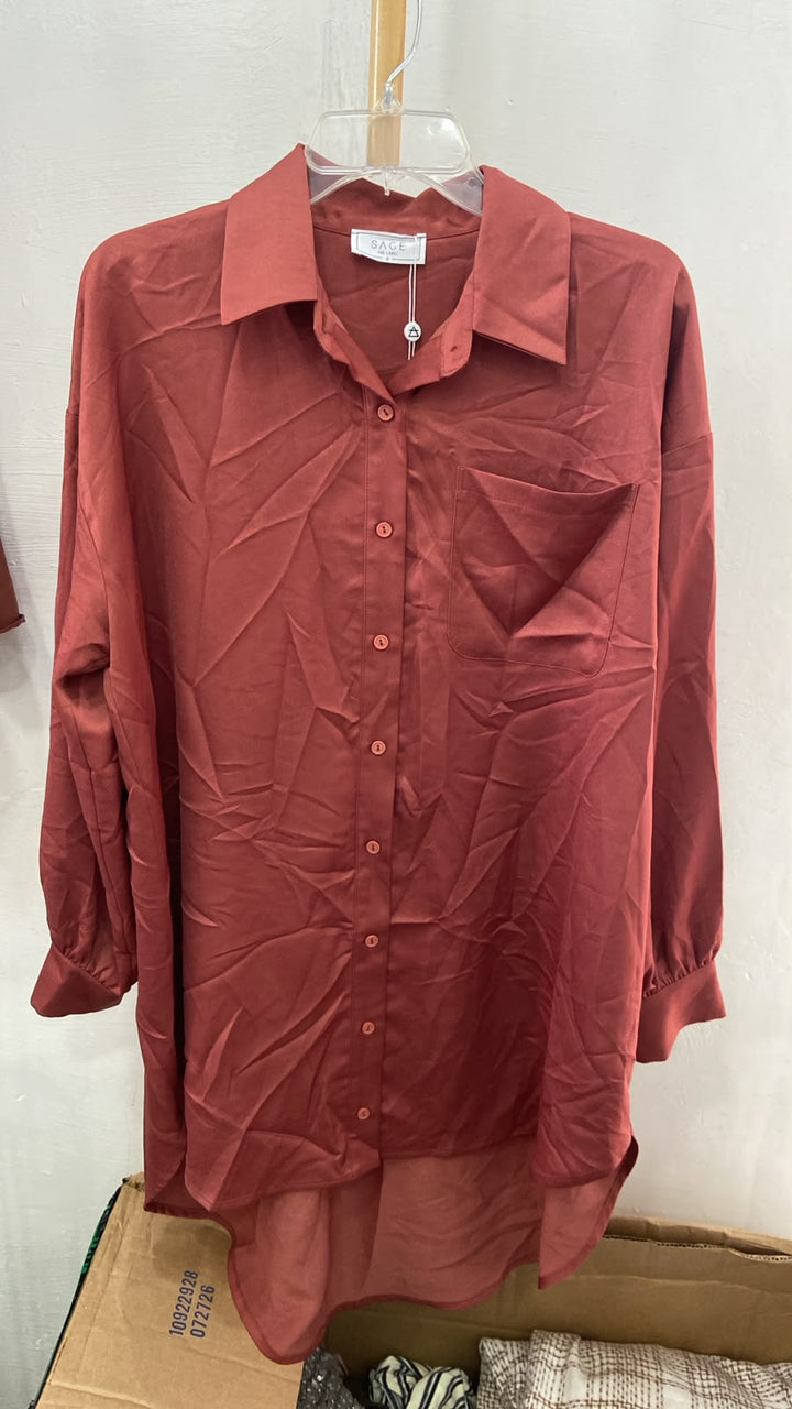 Camisa Rust de Botones con Bolsillo - Estilo Boutique