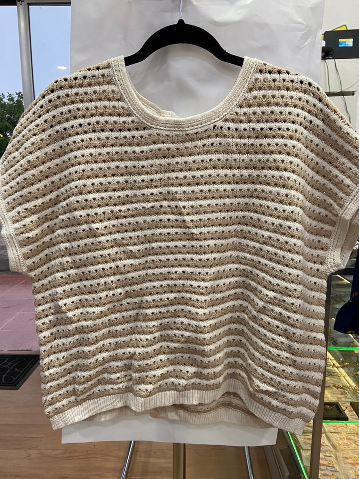 Top de Punto Crema con Textura a Rayas - Estilo Boutique