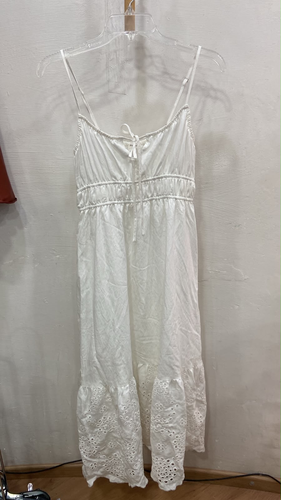 White Sleeveless Tiered Dress with Eyelet Hem