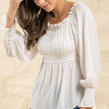 Blusa Off Shoulder con Volantes Manga Larga Blanca