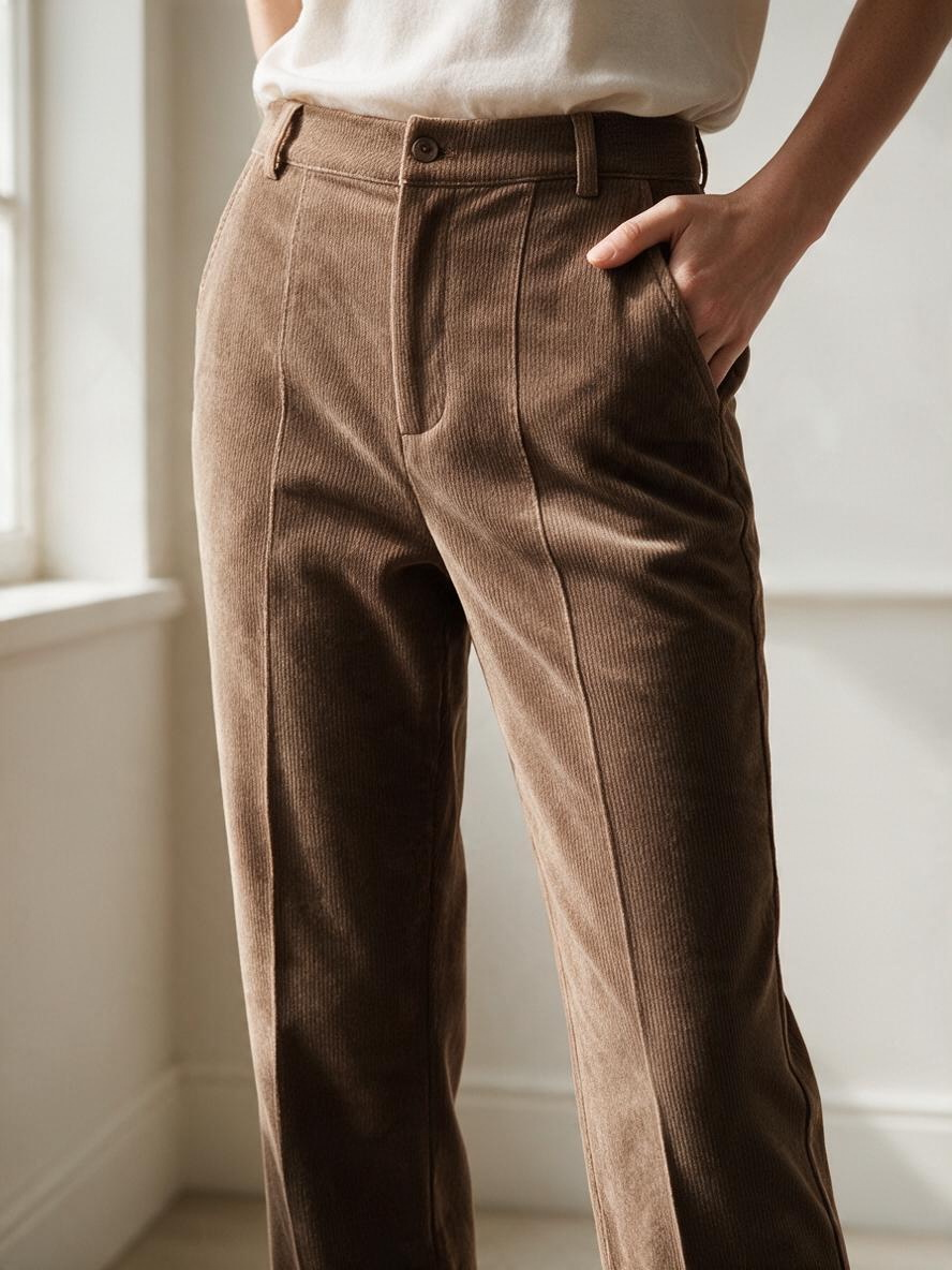Pantalones de Corte Recto Color Café con Pinzas