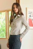 Camisa Blusa de Mujer Cuadros Manga Larga Stretch Elegante Casual