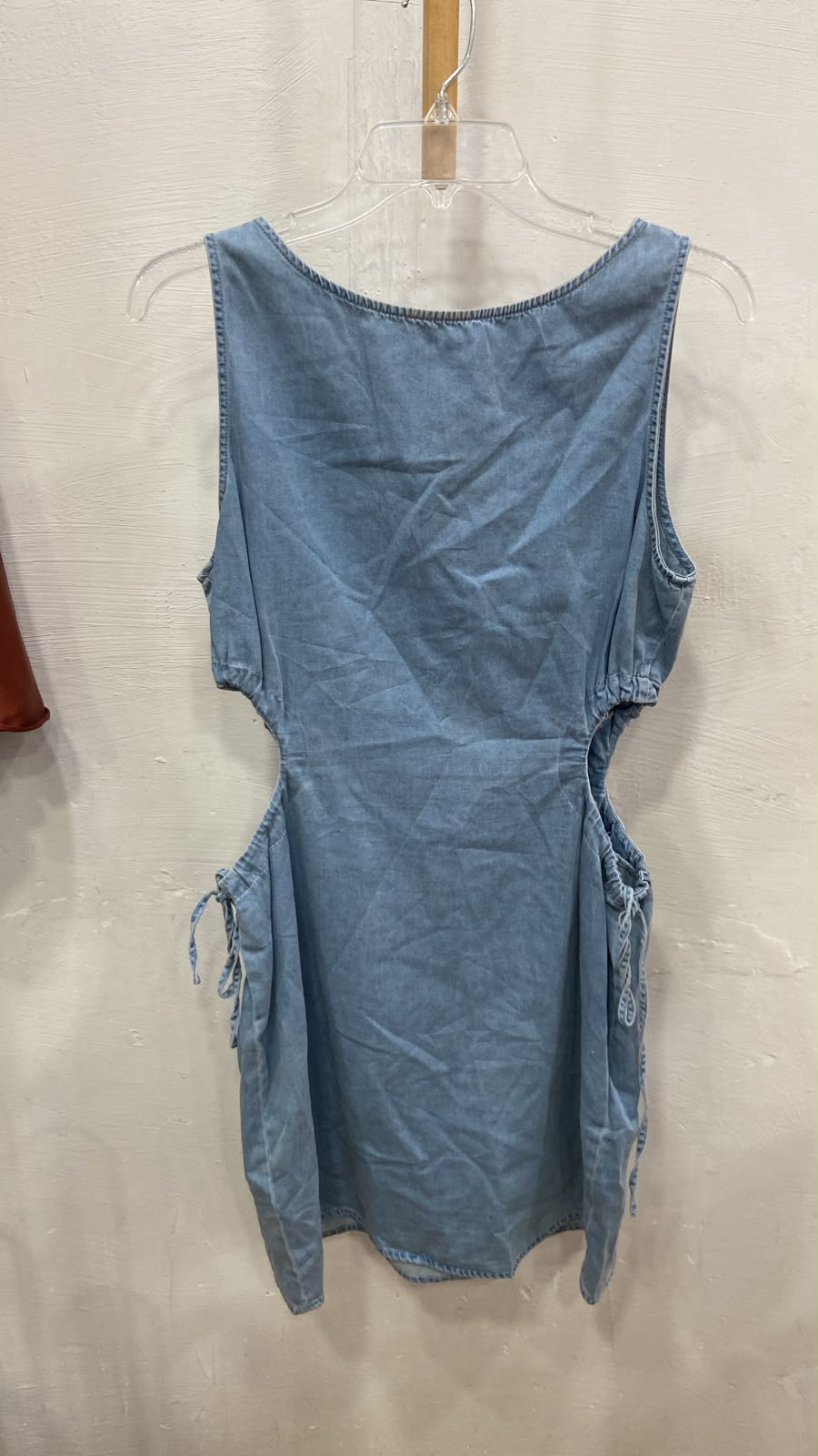 Light Blue Sleeveless Denim Dress with Drawstring Sides