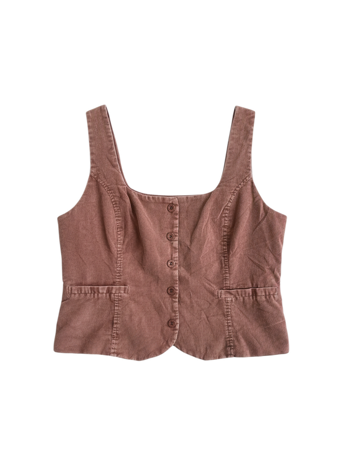 Top Corto Rust Sin Mangas con Botones y Bolsillos - Estilo Boutique