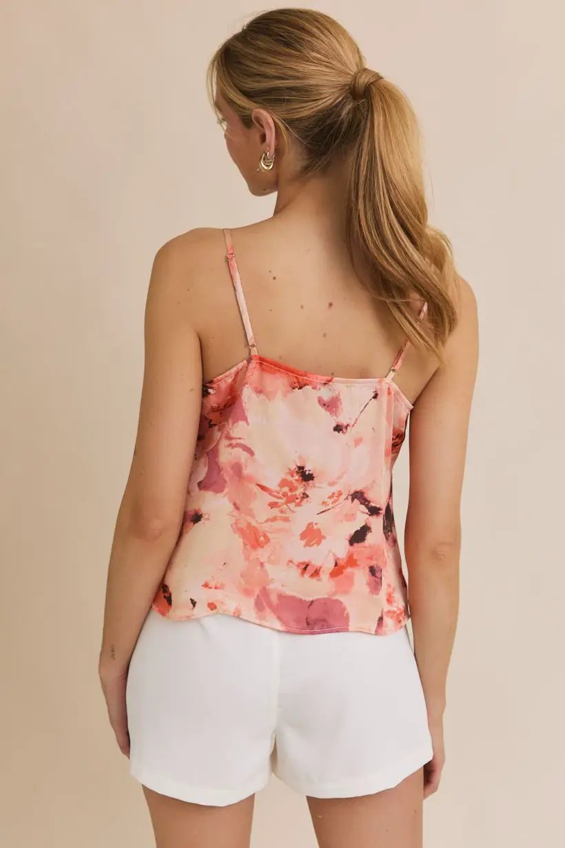 Gilli V-Neck Spaghetti Strap Floral Print Top – Woven Cami Blouse pink - Tops