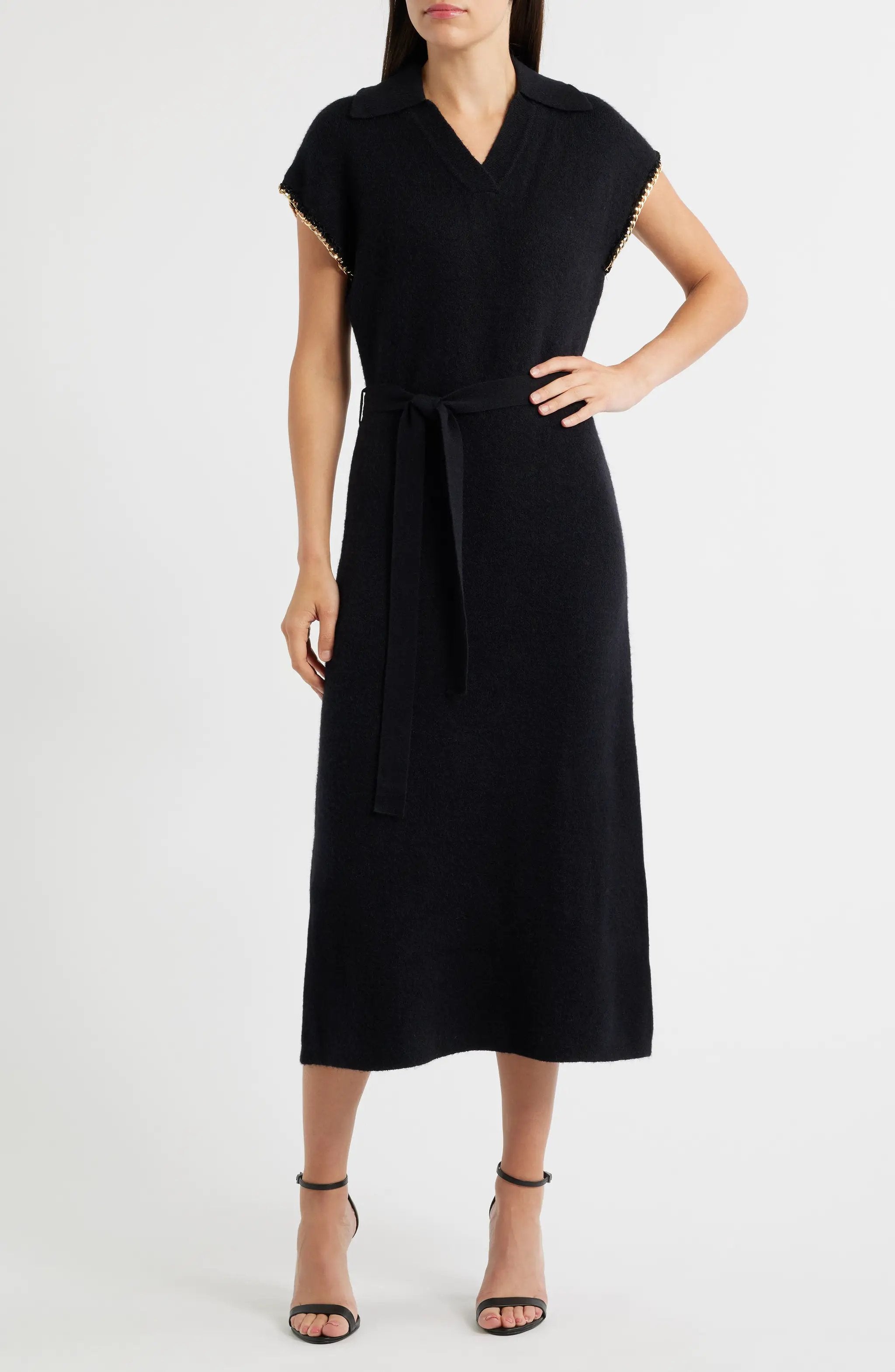 Vestido tejido negro con manga detalle cadena by Yanet Collective