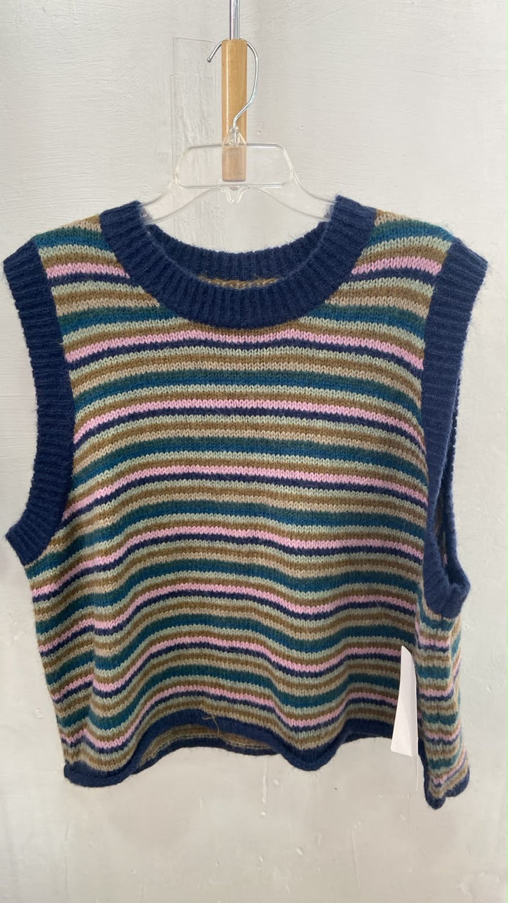 Top de Punto sin Mangas a Rayas Multicolor con Dobladillo Acanalado