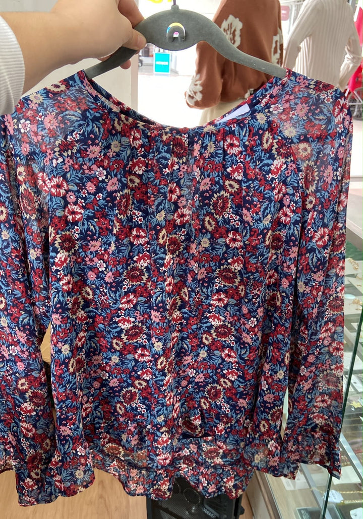 Blusa Floral de Manga Larga con Dobladillo con Volantes - Estilo Boutique