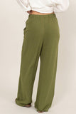 Pantalones de Lino Verde Mujer con Cintura Elástica y Cordón | Pantalón Ligero Casual Dz24c153