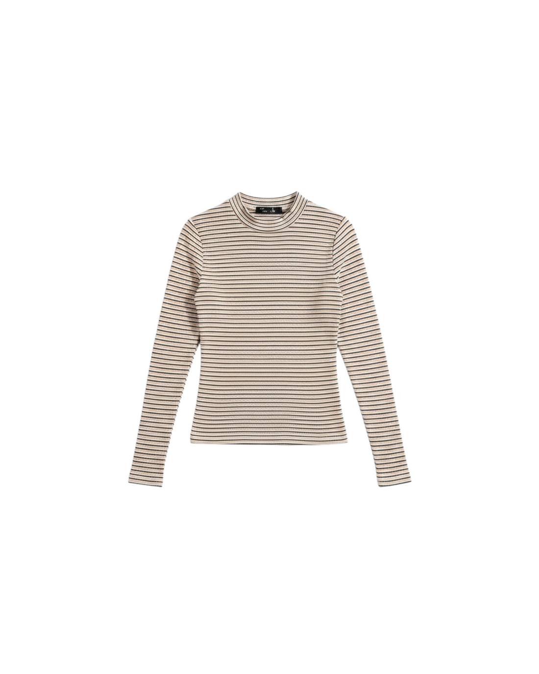 Blusa Yanet Collective de punto beige a rayas con cuello alto y manga larga en diseño ajustado y elástico