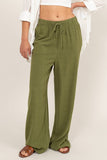 Pantalones de Lino Verde Mujer con Cintura Elástica y Cordón | Pantalón Ligero Casual Dz24c153