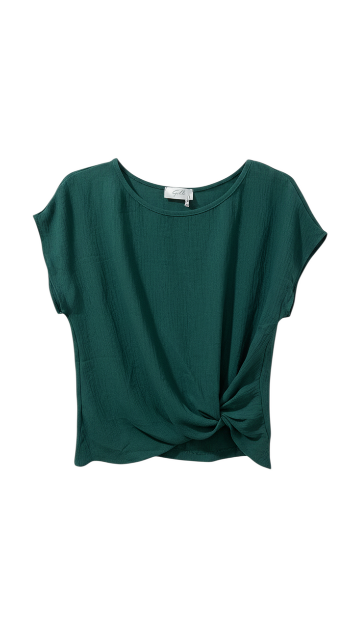 Green Short Sleeve Knot Front Top
