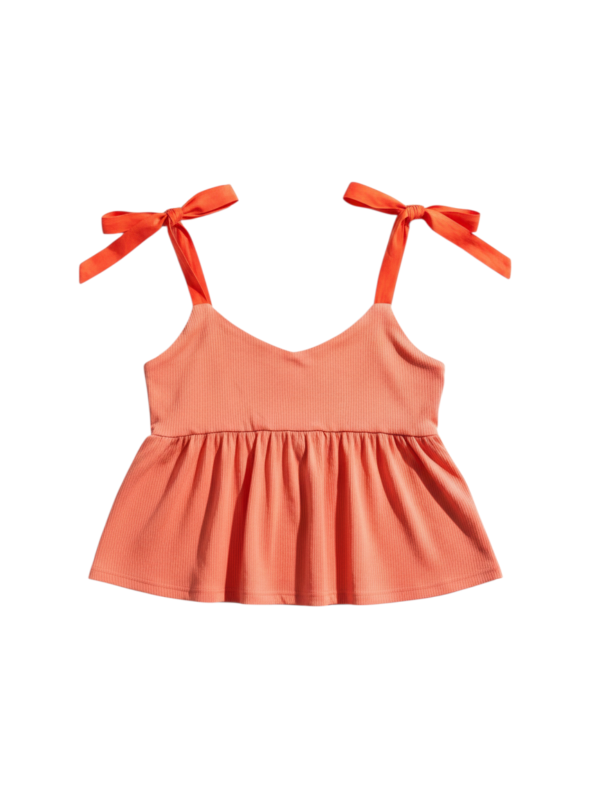 Top Peplum Coral con Tirantes y Lazos - Estilo Boutique