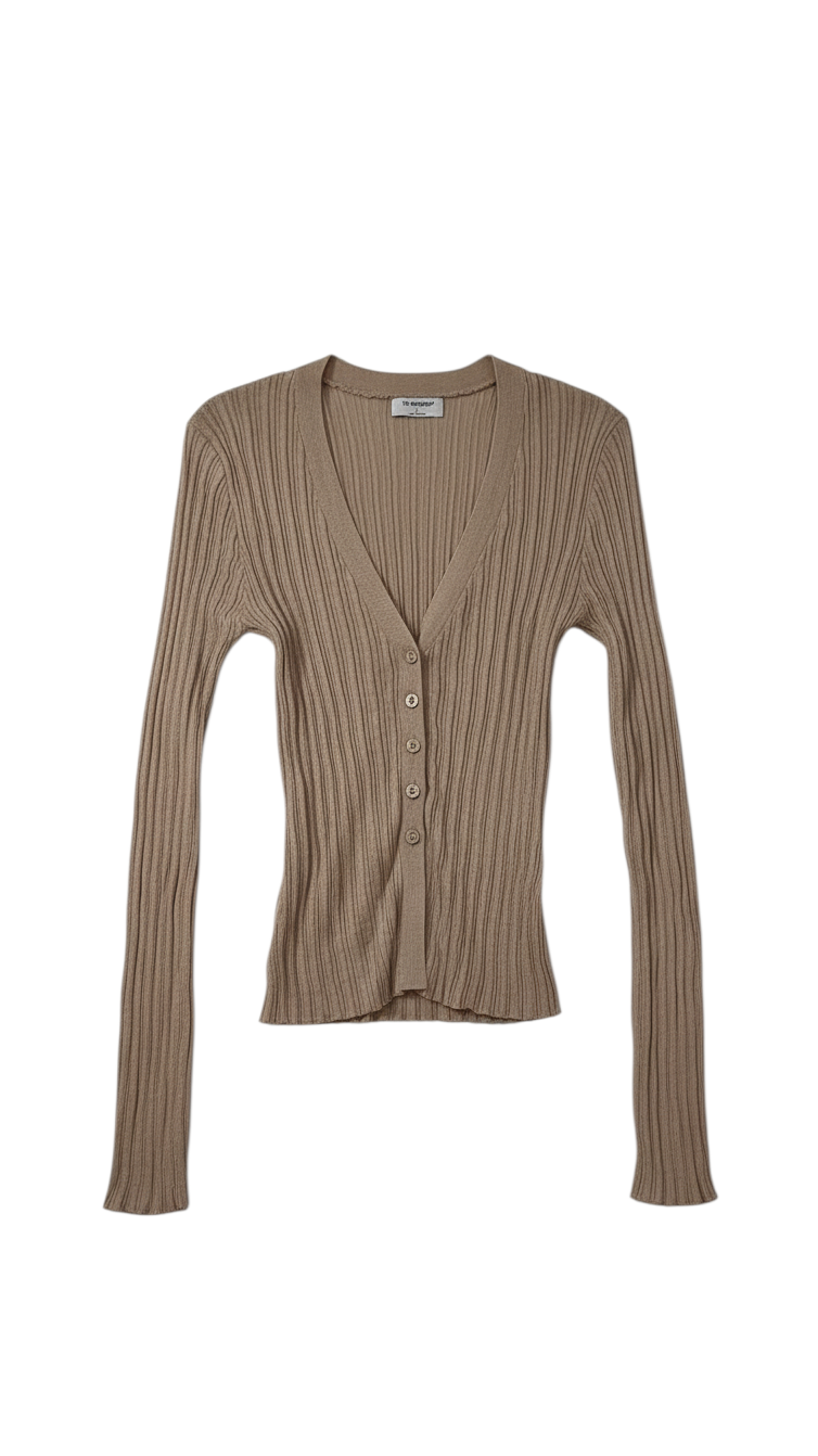 Cárdigan de Punto Acanalado Beige con Botones - Estilo Boutique