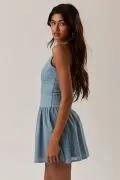 Lelis Blue Halter Neck Mini Dress – Contrast Skirt Detail Flowy Summer Dress - Dresses