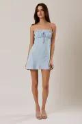 Lelis Light Blue Strapless Ruched Bust Mini Dress – Linen Blend Bias Cut Summer Dress - Dresses