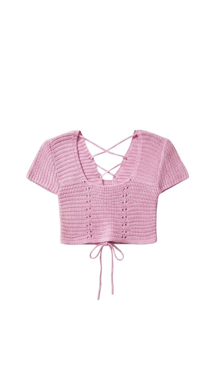 Top Corto de Crochet Rosa con Detalle de Cordones - Estilo Boutique