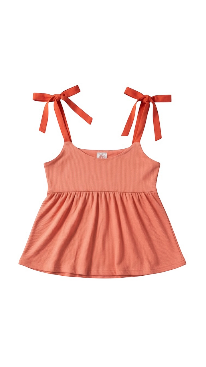 Top Corto Coral con Tirantes y Detalle de Lazo - Estilo Boutique