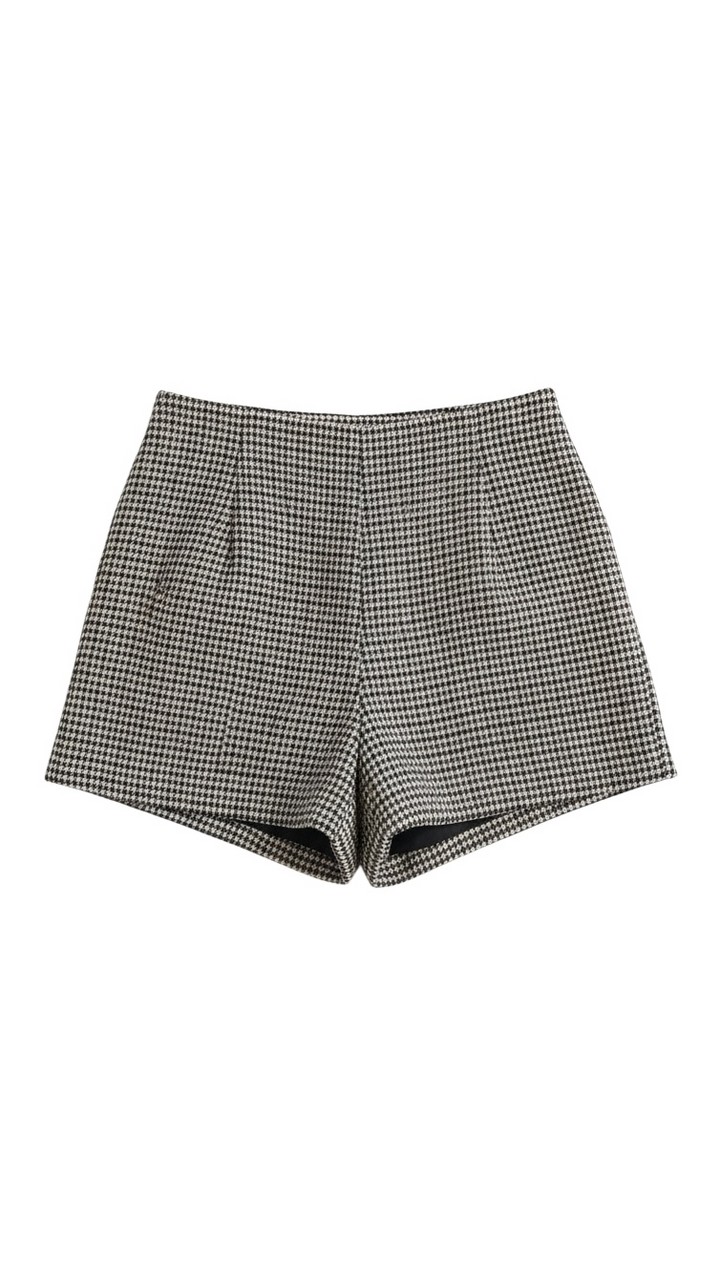 Checkered High-Waist Shorts with Side Pockets