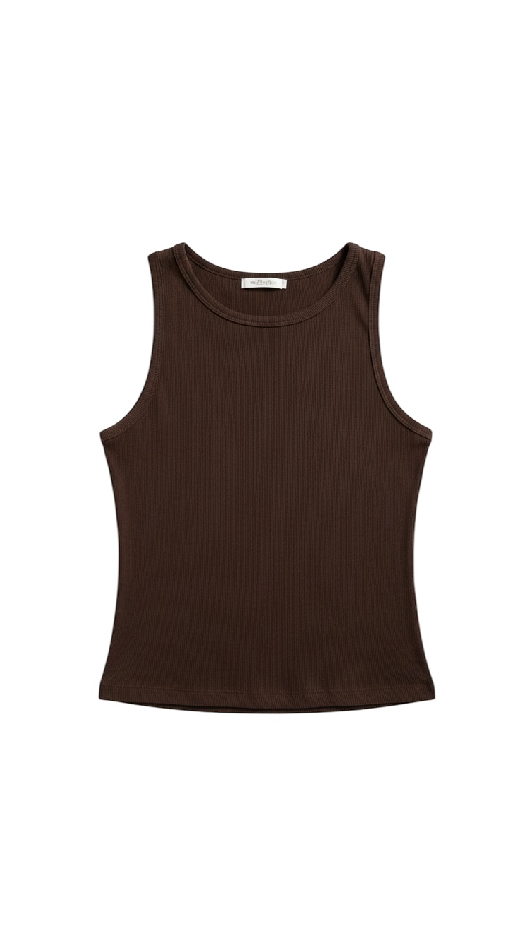 Top Corto Sin Mangas en Textura Marrón - Estilo Boutique