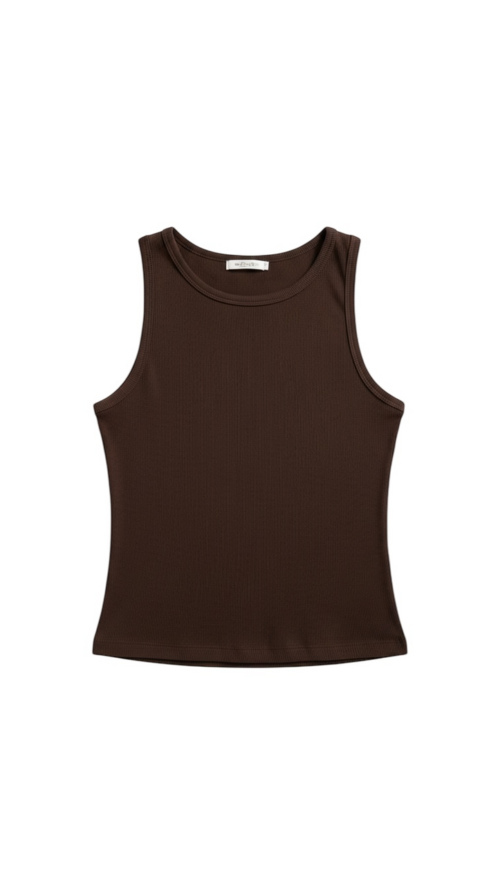 Top Corto Sin Mangas en Textura Marrón - Estilo Boutique