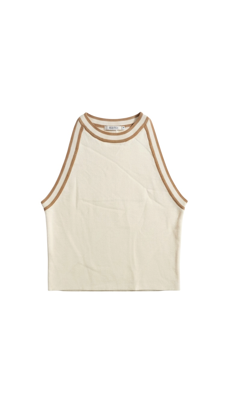 Cream Sleeveless Tank Top with Contrast Trim