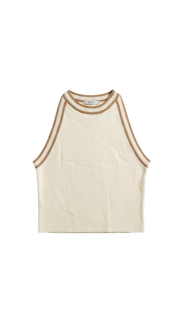 Cream Sleeveless Tank Top with Contrast Trim
