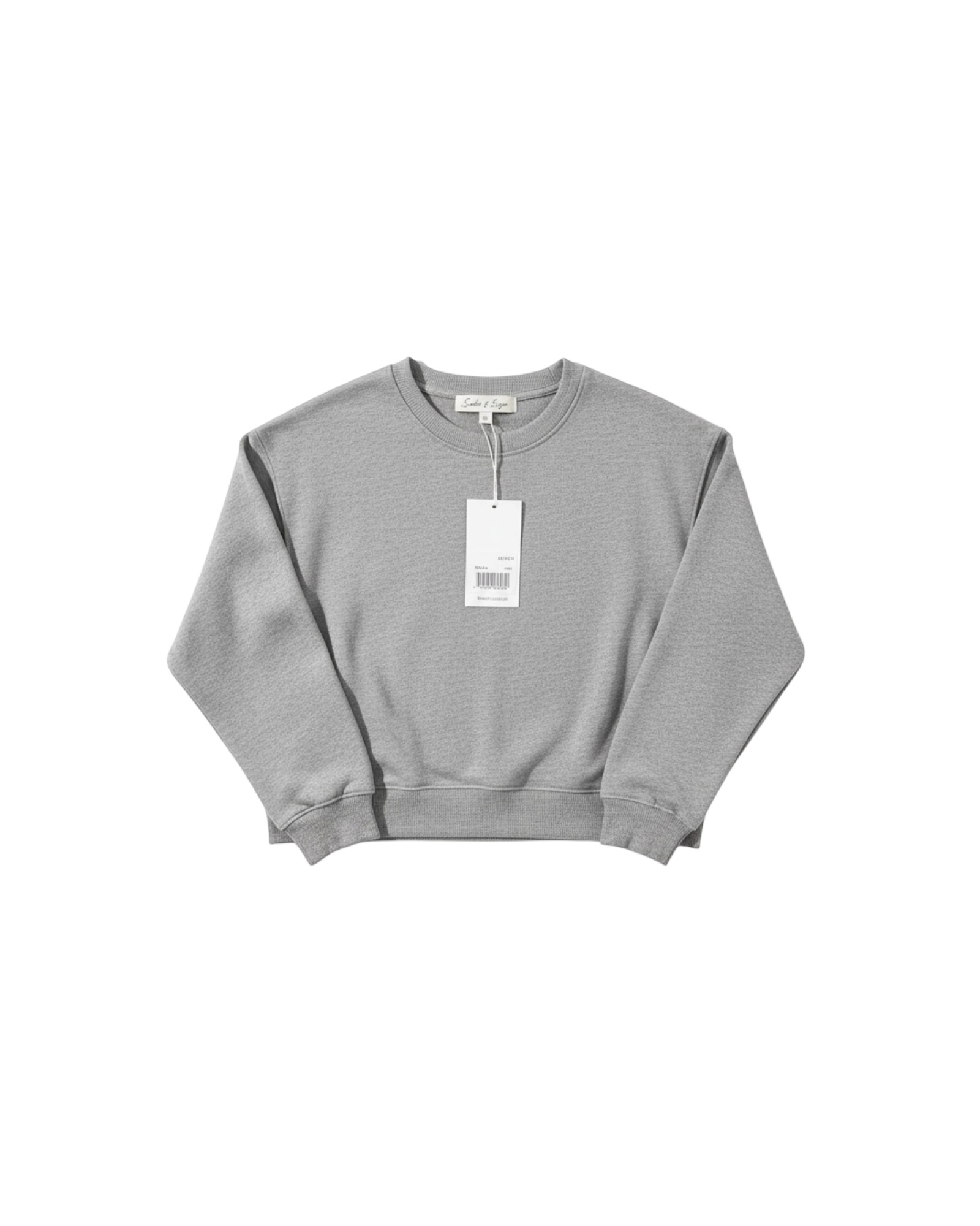Top corto gris de manga larga Yanet Collective con cuello redondo y textura suave, ideal para un look casual moderno.