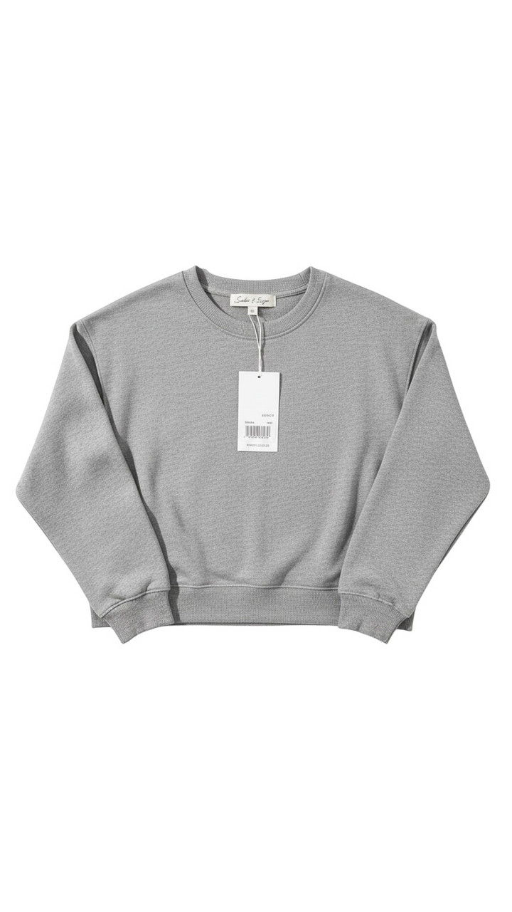 Top Corto Gris de Manga Larga con Detalle de Costuras - Estilo Boutique