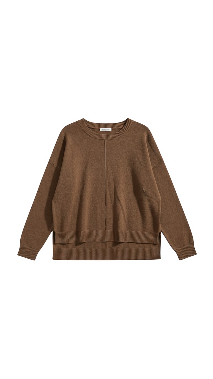 Suéter de Punto en Tono Tierra con Detalle Acanalado - Estilo Boutique