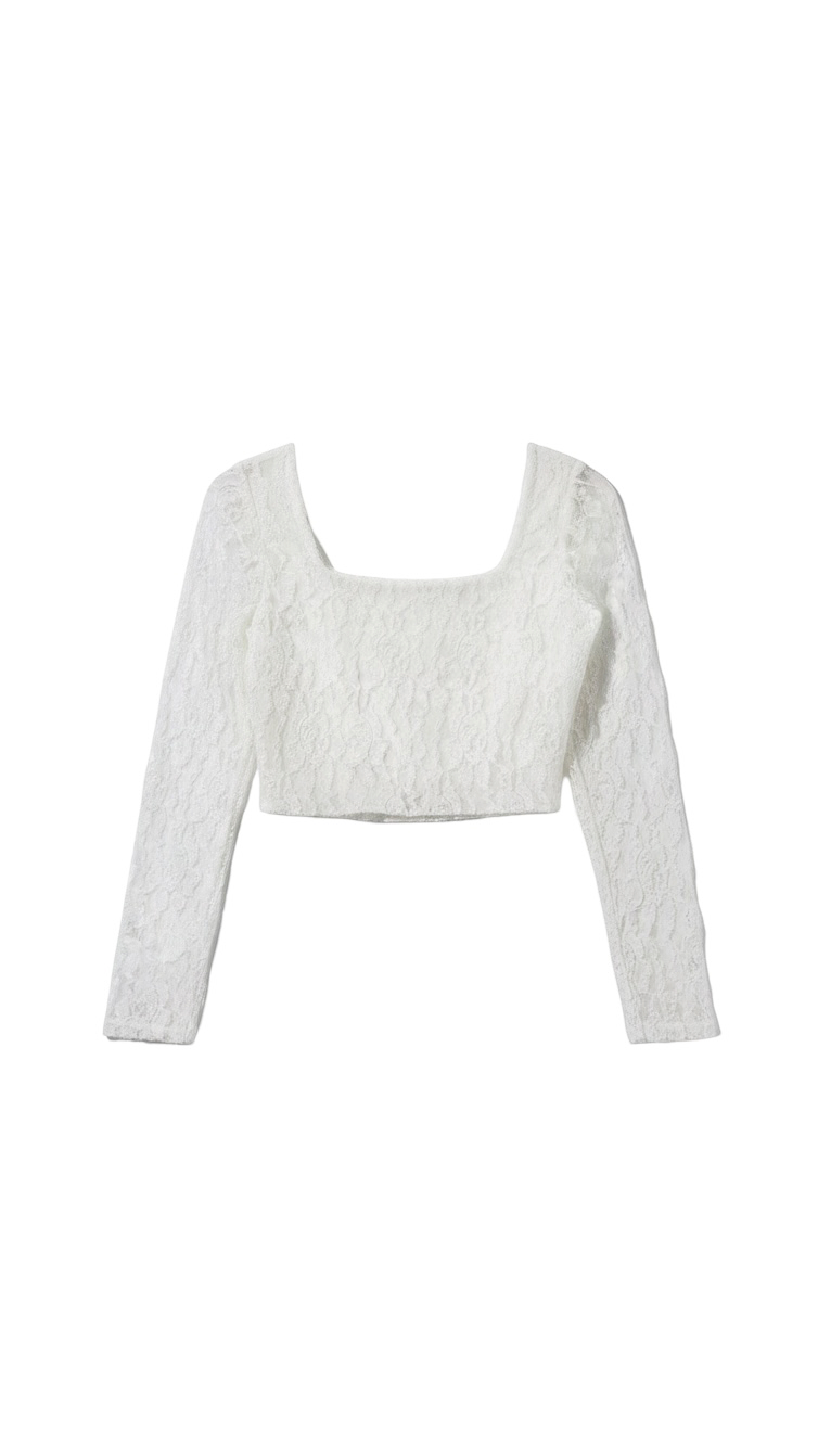 Cream Long Sleeve Lace Crop Top