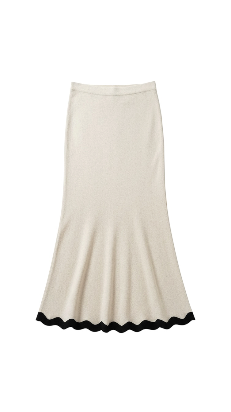 Beige Maxi Skirt with Black Trim Detail