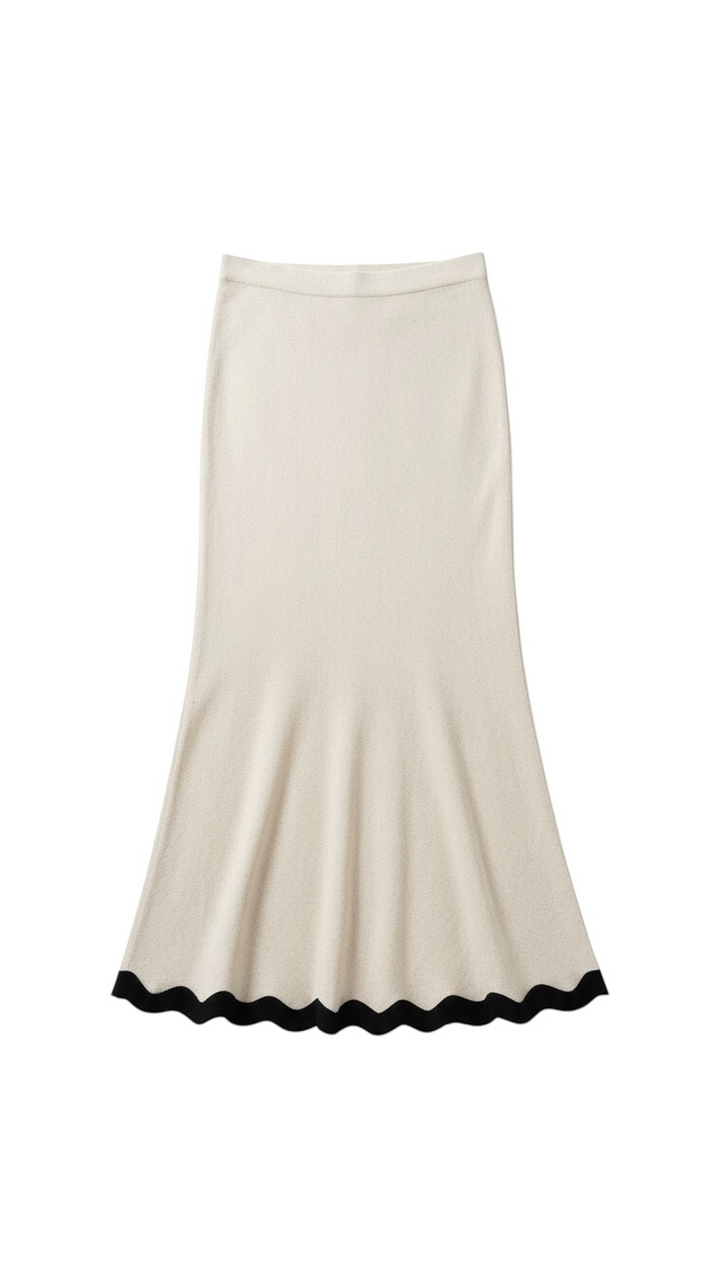 Beige Maxi Skirt with Black Trim Detail