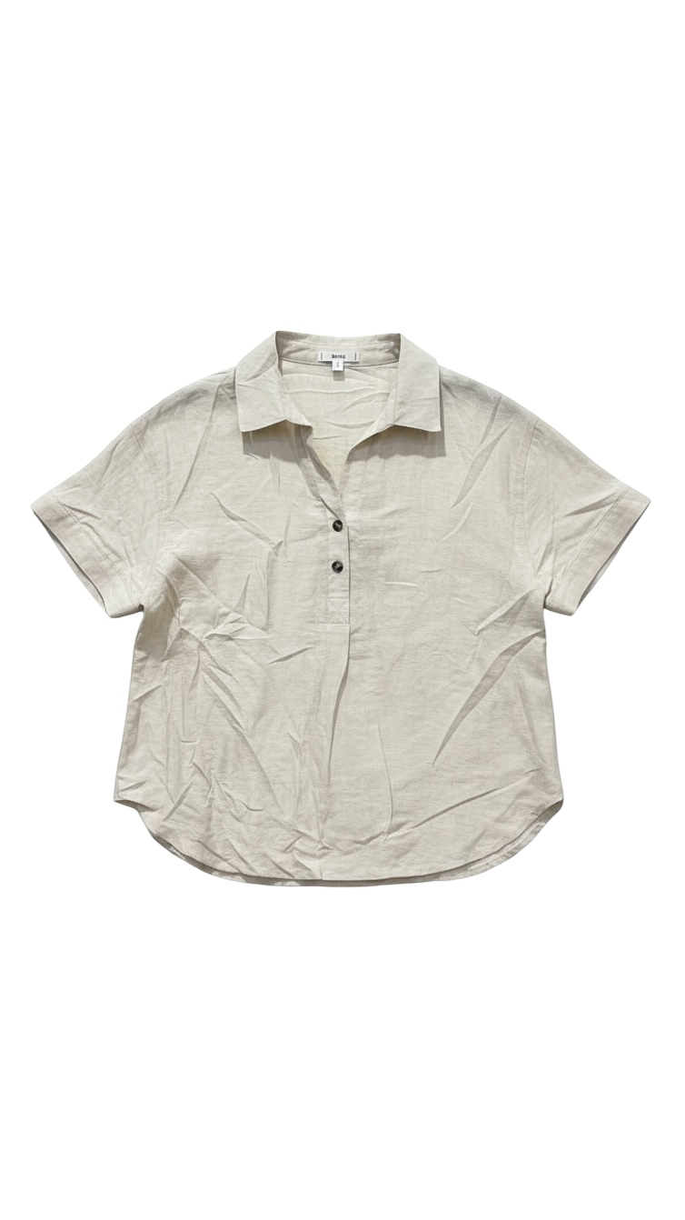 Blusa Beige de Manga Corta con Cuello - Estilo Boutique