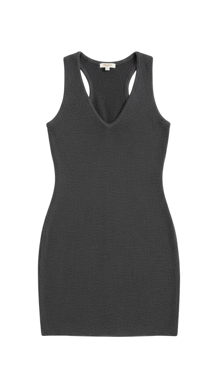 Charcoal Sleeveless V-Neck Knit Dress with Texture