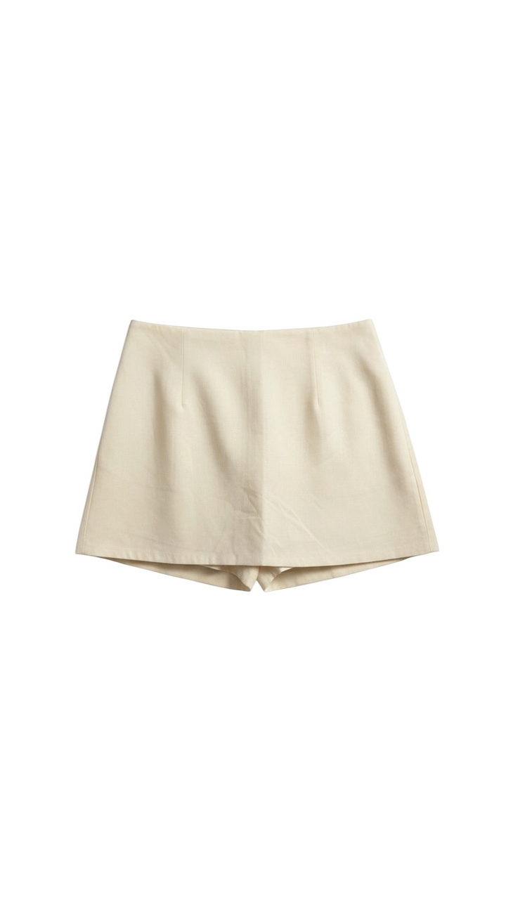 Cream High-Waist Shorts with Curved Hem