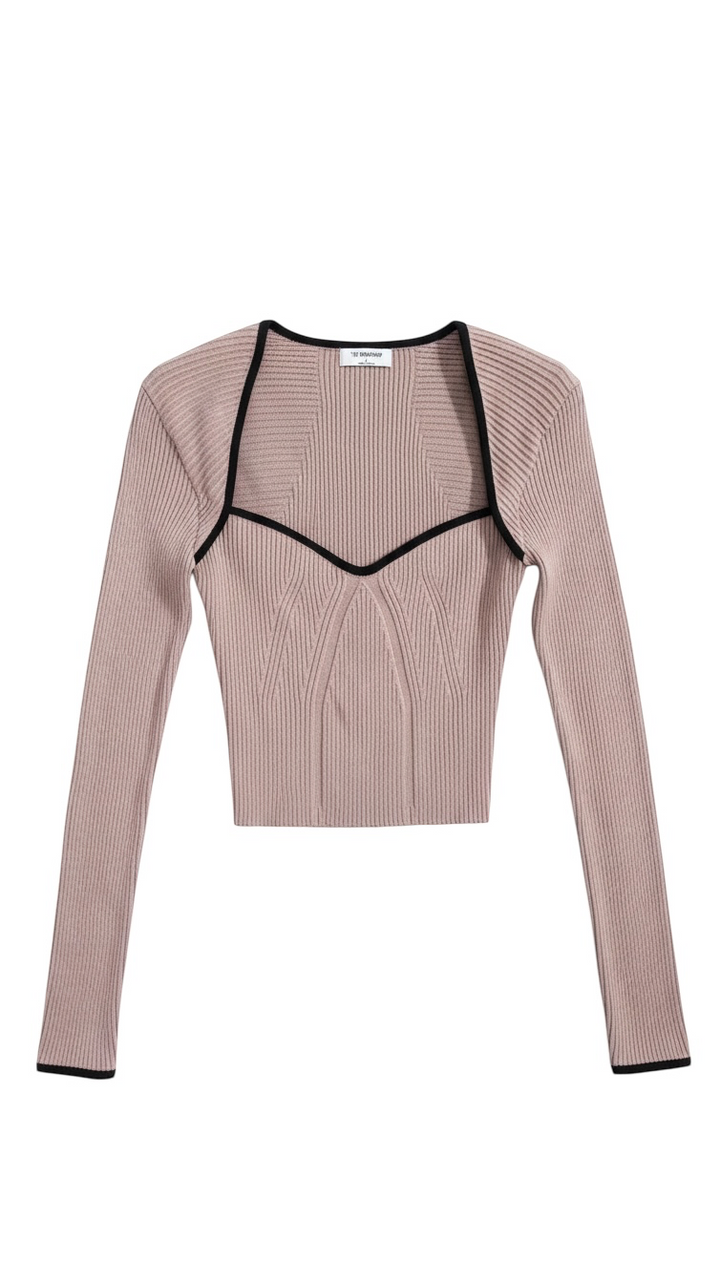 Top Corto de Canalé Beige con Escote en V - Estilo Boutique